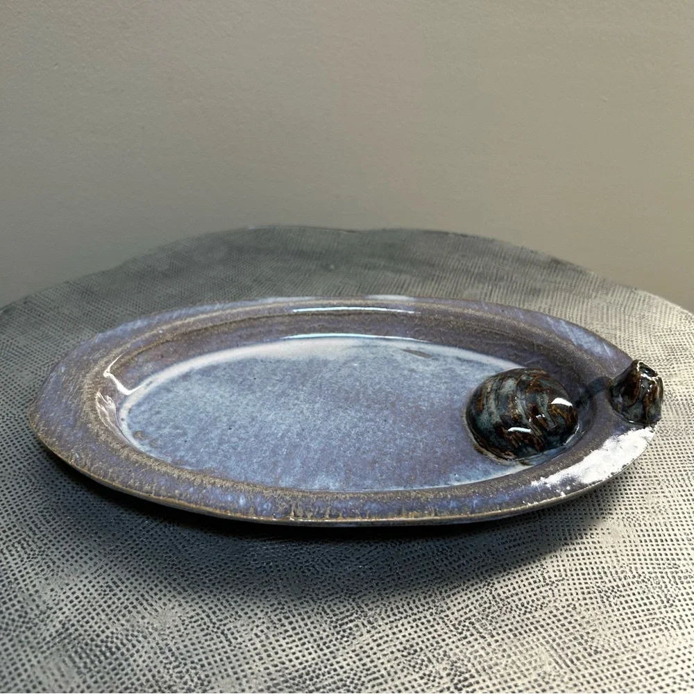 Studio Pottery ~ Decorative Handmade Oval Pottery Tray with Shell and Barnacle